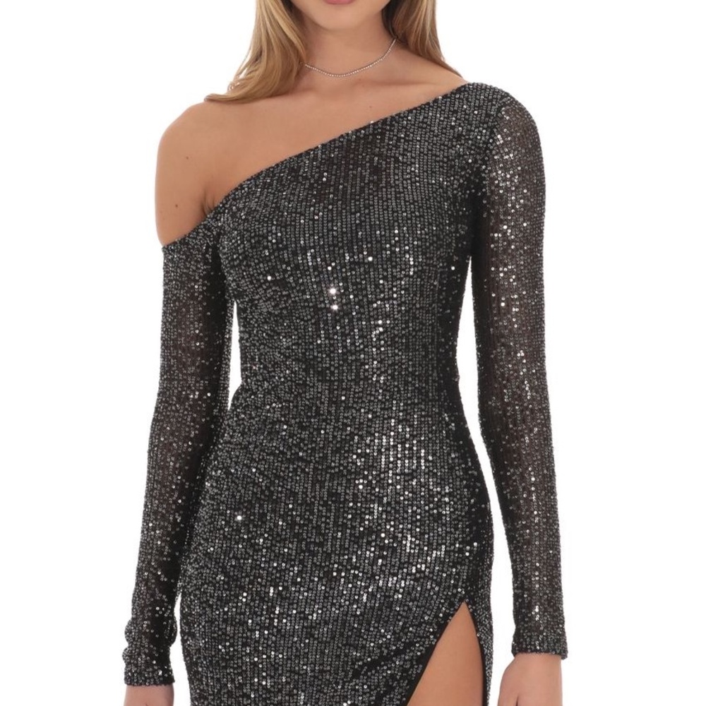 Lucy in the Sky Silver Sequin Asymmetrical Cocktail Dress